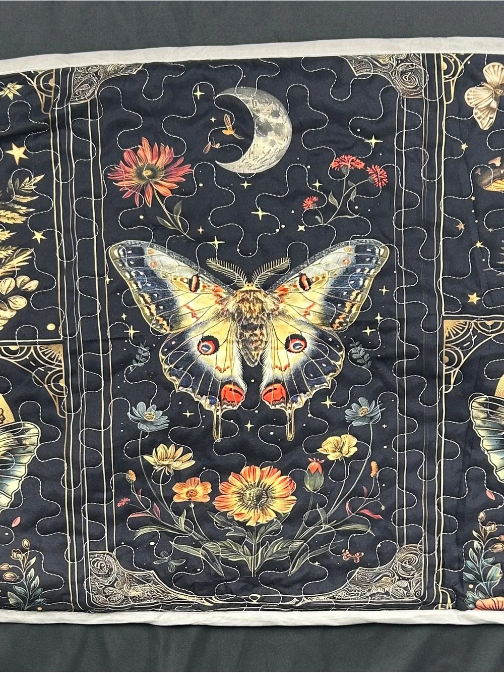 Moth Mushroom Celestial King Pillow Sham Quilted Whimsigoth Gothic